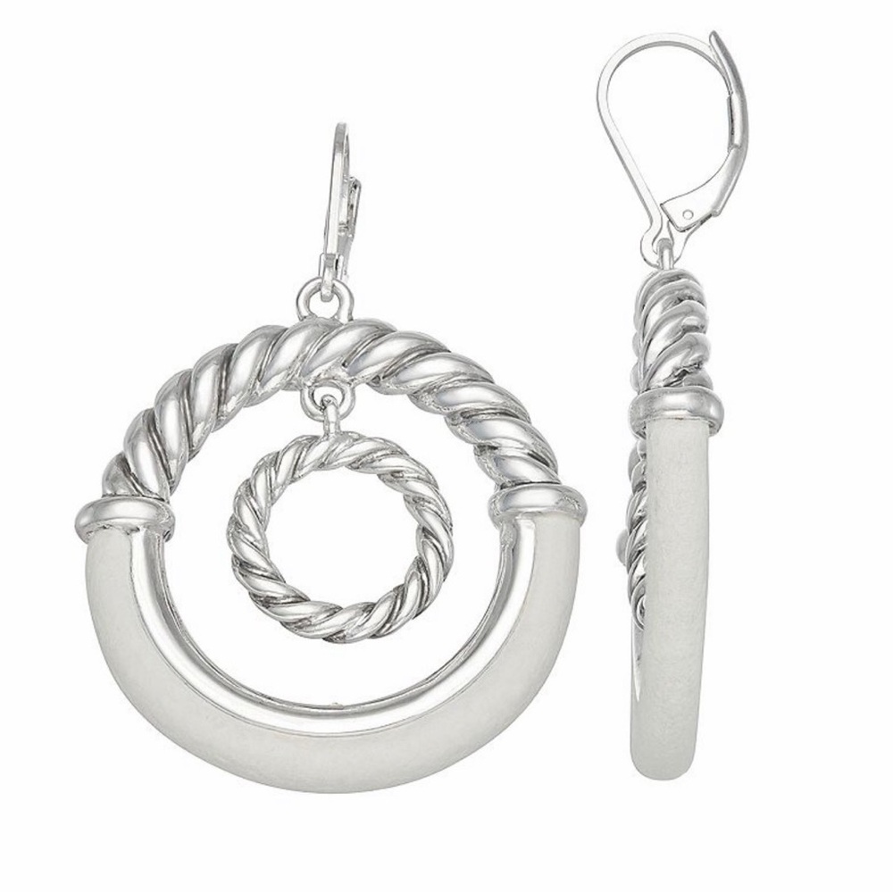 Napier Silver Tone White Leather Wrapped Orbital Drop Earrings ~ NWT - Picture 3 of 8